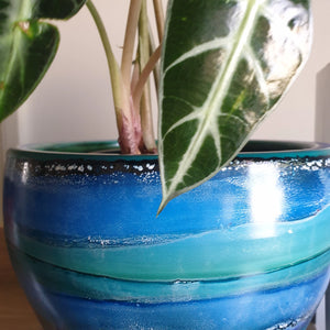 Alcohol Ink planter pot - BLUE GREEN TEXTURED (medium)