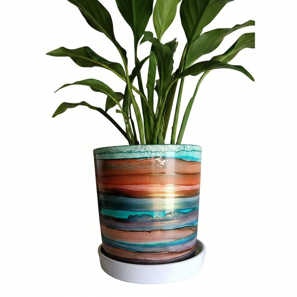 Alcohol Ink planter pot with tray - POT #2