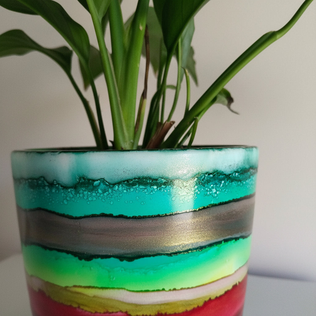 Alcohol Ink planter pot with tray - POT #3