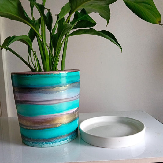 Alcohol Ink planter pot with tray - POT #4