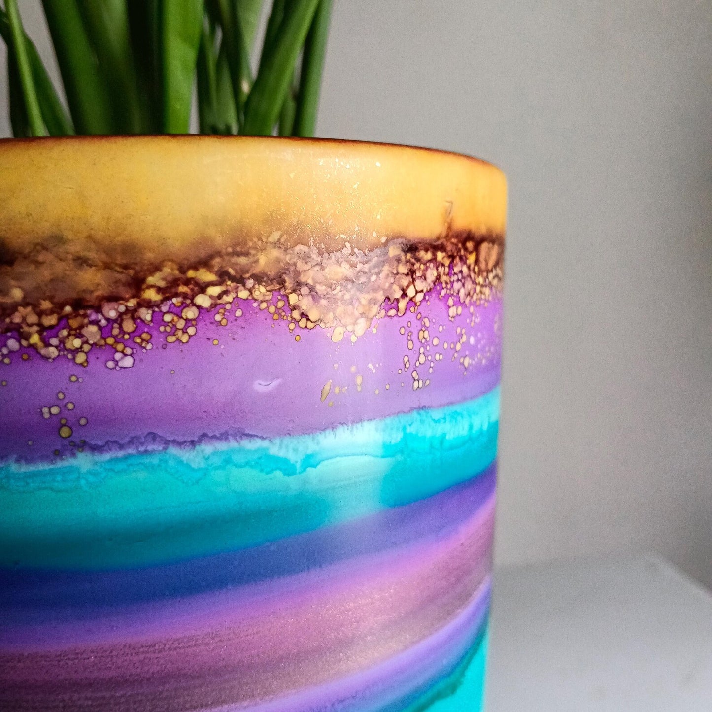 Alcohol Ink planter pot with tray - POT #6