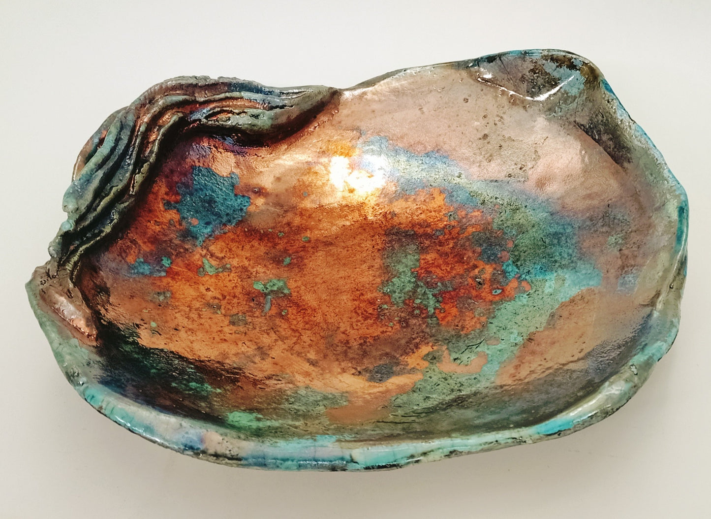 Raku Sculptural Platter - Multi Glazed Lustre