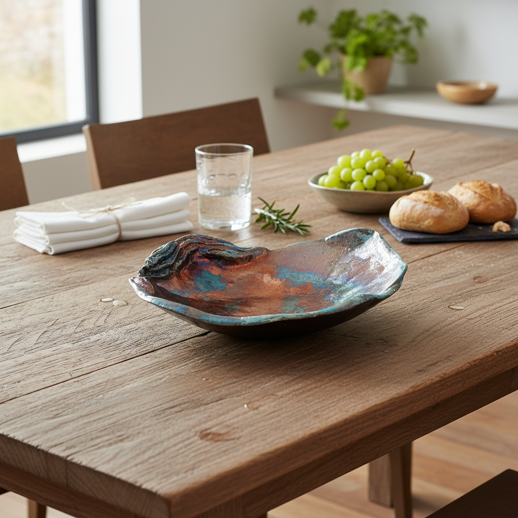 Raku Sculptural Platter - Multi Glazed Lustre