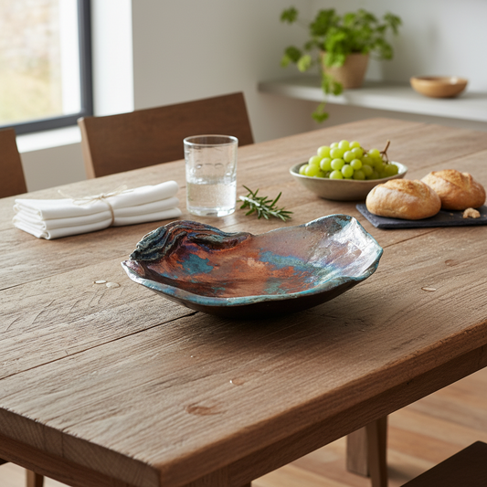 Raku Sculptural Platter - Multi Glazed Lustre