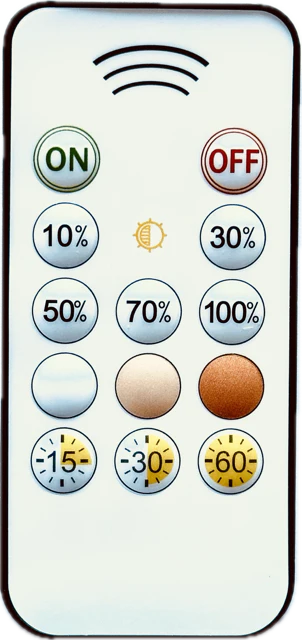 Remote control with percentage and time settings on a white background