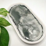 Alcohol Ink Detail Porcelain & Bamboo Oval Tray
