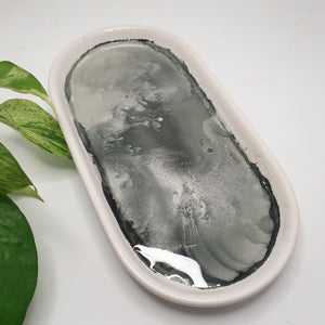 Alcohol Ink Detail Porcelain & Bamboo Oval Tray