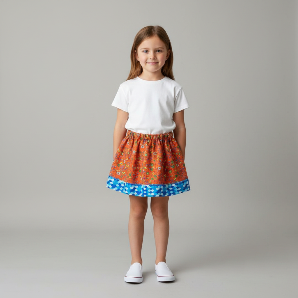 Cotton Drill Skirt - TANGERINE FLORAL