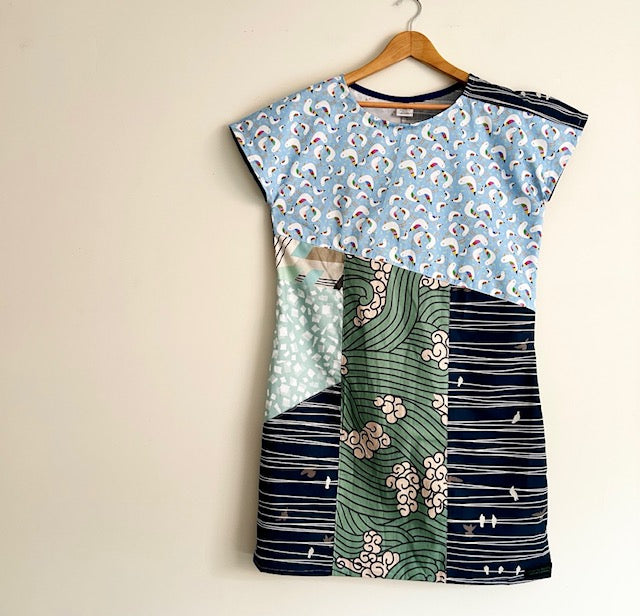 Women’s Handmade Panel No Waste Dress with Pockets -  Seagulls and Birds / SMALL