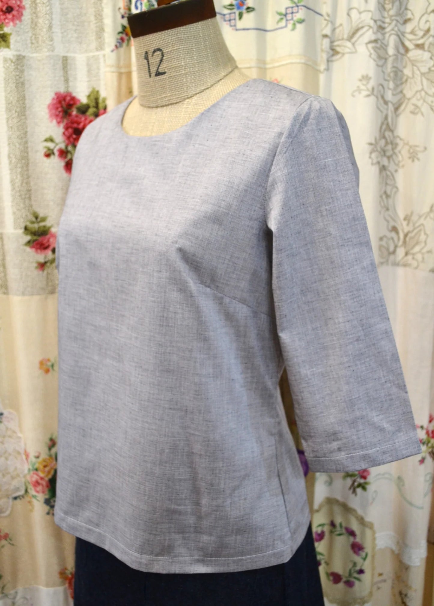 Women's Handmade Keyhole Top - Silver marle Cotton