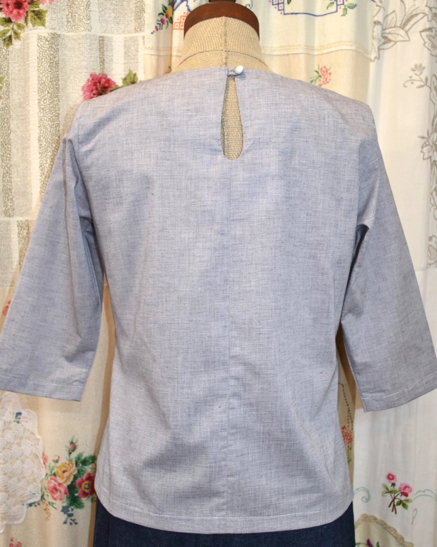 Women's Handmade Keyhole Top - Silver marle Cotton