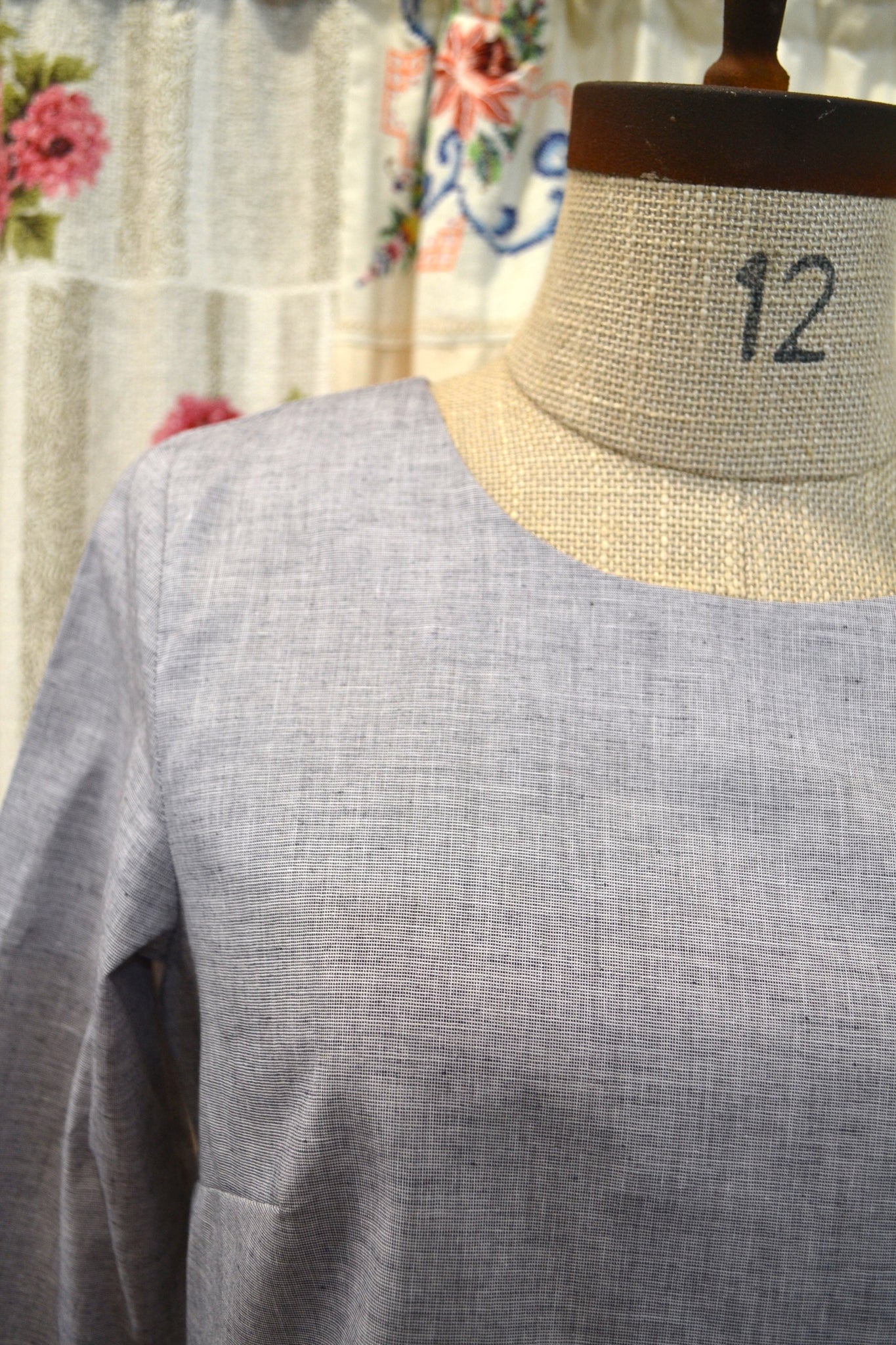 Women's Handmade Keyhole Top - Silver marle Cotton