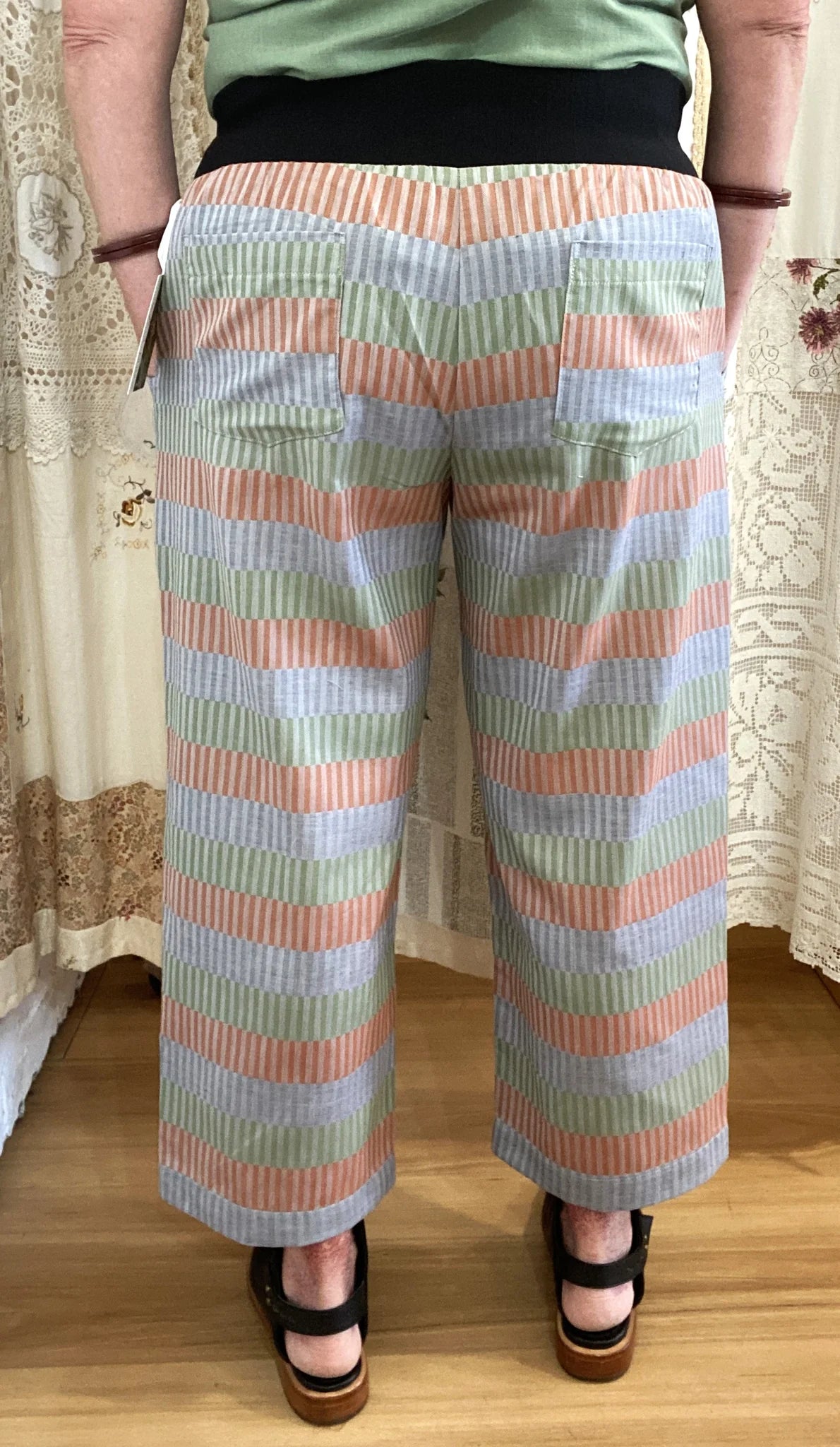 Women's Handmade Band Pants - Steps stripe