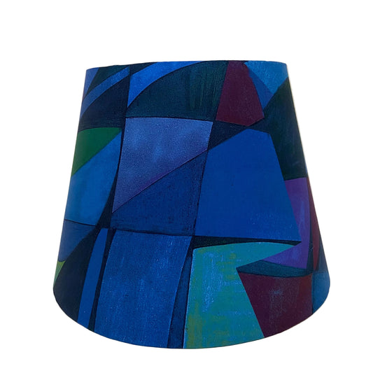 White Ceramic Hatched Shaped Ridged Table Lamp with Urban Mosaic Shade