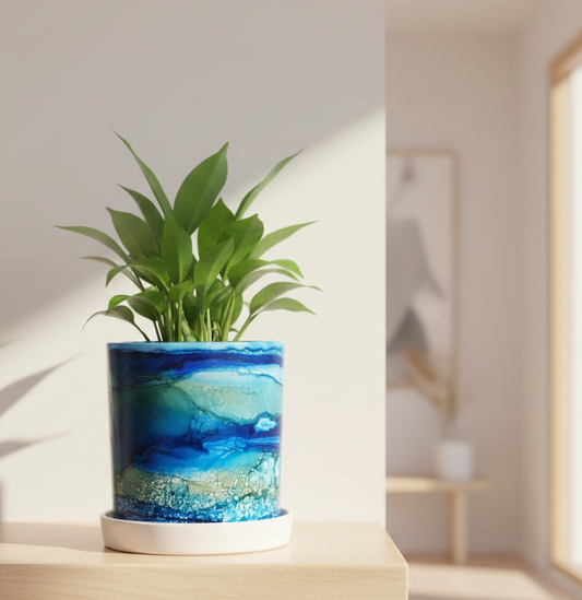 Alcohol Ink planter pot with tray - Wildform