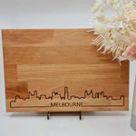 Natural Timber Cheese Serving Board - Melbourne Skyline
