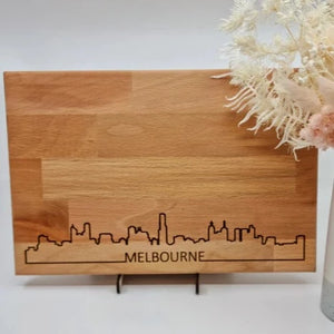 Natural Timber Cheese Serving Board - Melbourne Skyline