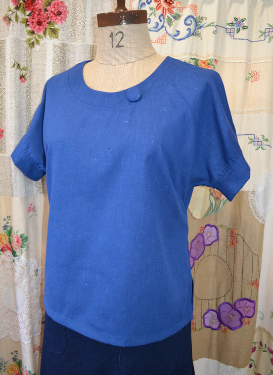 Women's Handmade Rounders Button Top - Blue