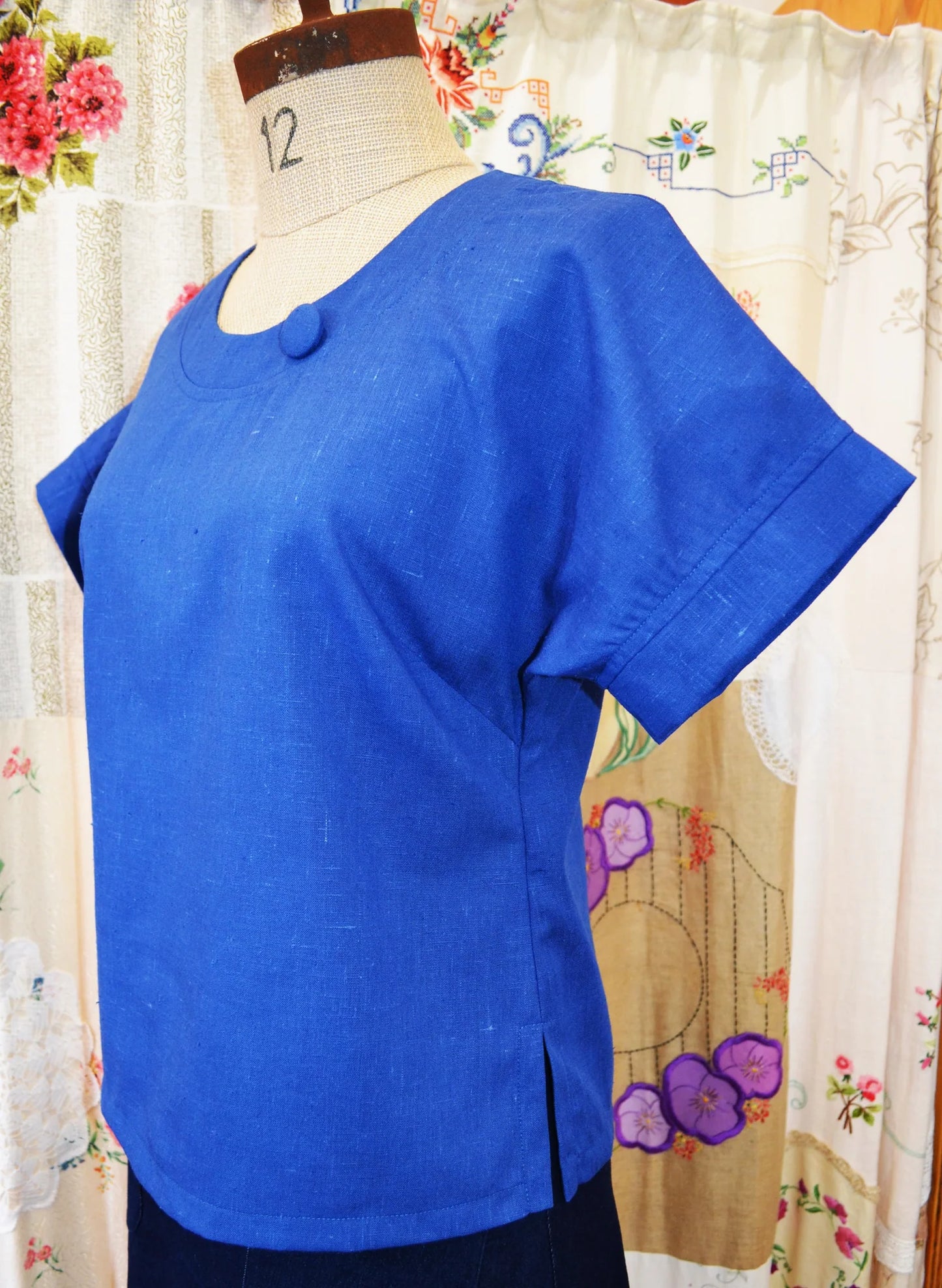 Women's Handmade Rounders Button Top - Blue