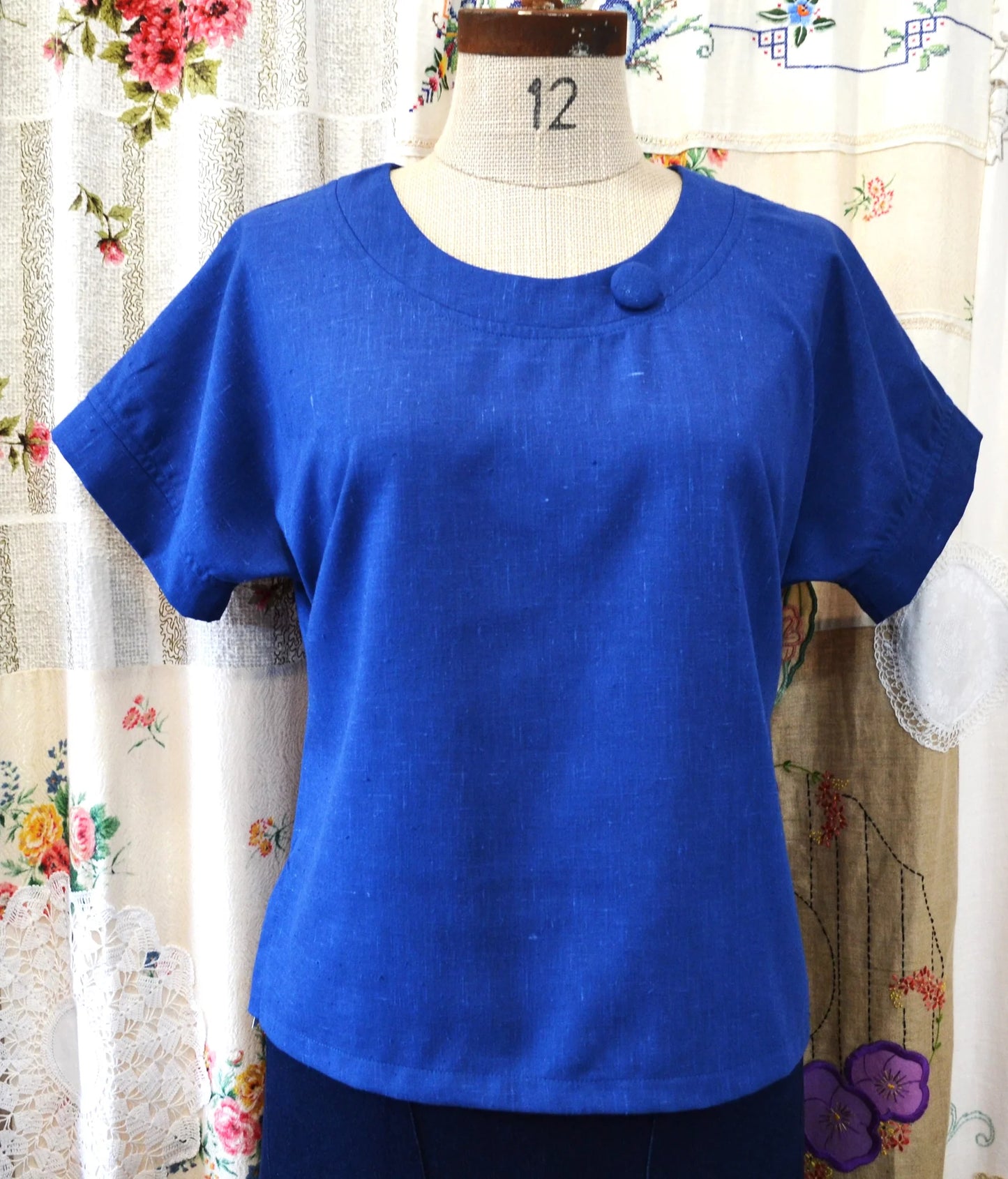 Women's Handmade Rounders Button Top - Blue