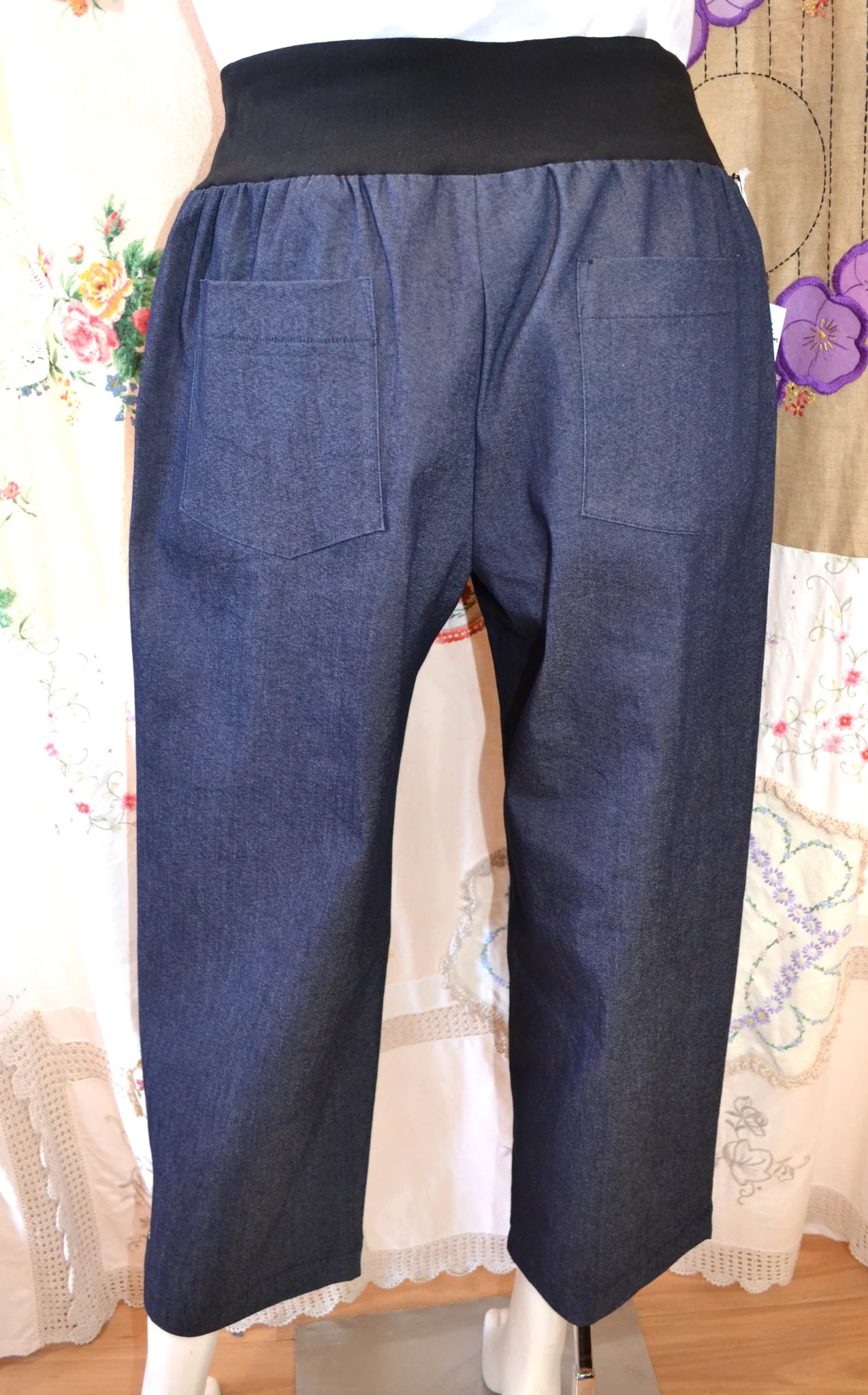 Women's Handmade Band Pants - Stretch Dark Denim