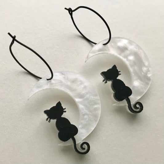 Moon Cat Hoop Earrings