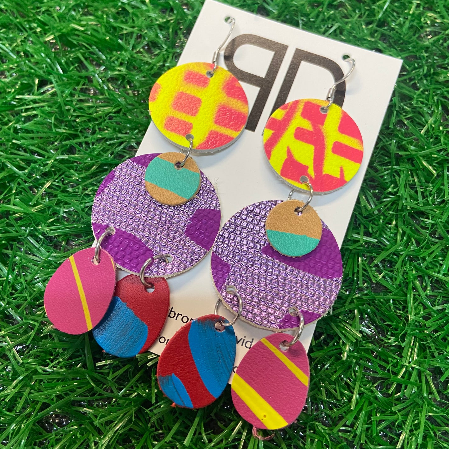 Hand painted leather bold statement earrings - The Juno