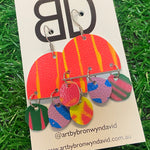 Hand painted leather bold statement earrings - The Dome (with hook)