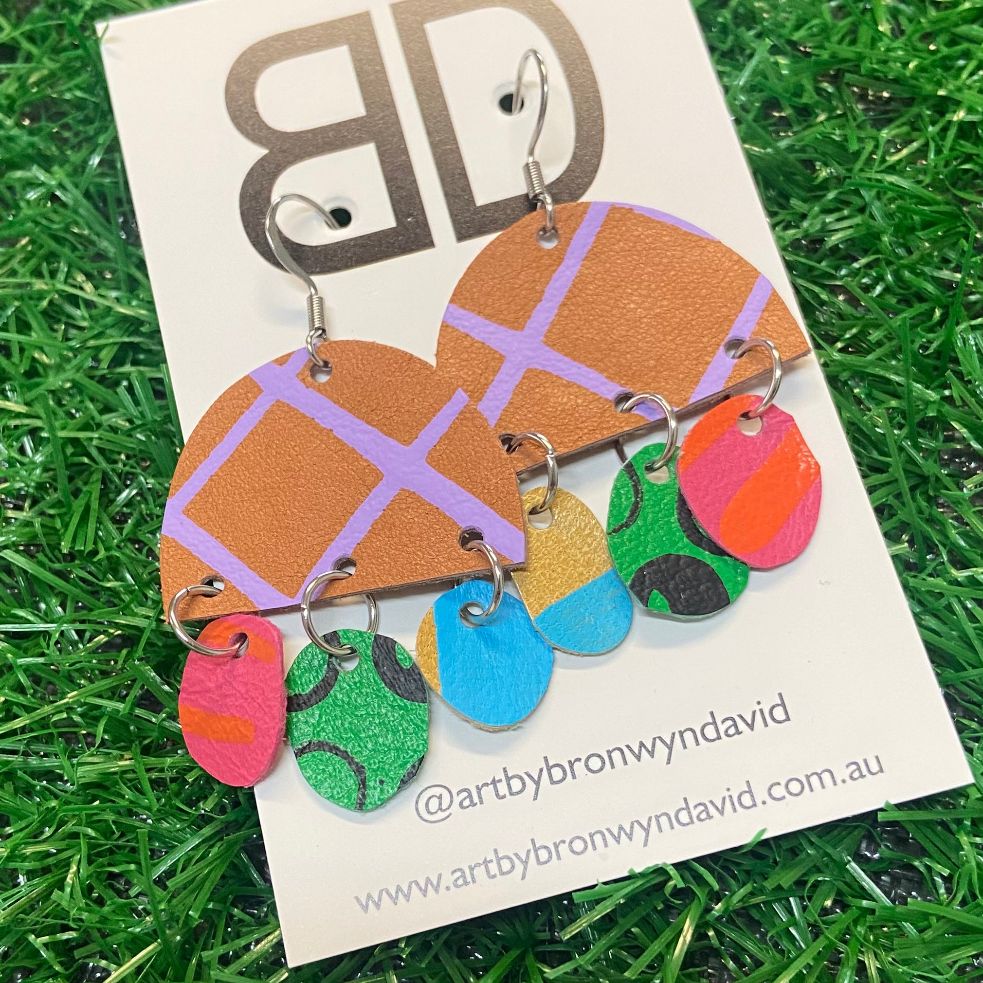 Hand painted leather bold statement earrings - The Dome (with hook)