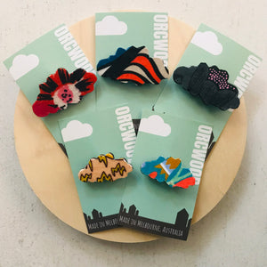 Cloud Fabric Layered Wood Brooches