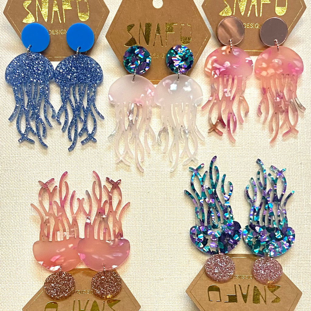 Jelly Fish Dangly Stud Earrings