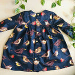 Girls Long Sleeved Marigold Dress - Birds on Navy