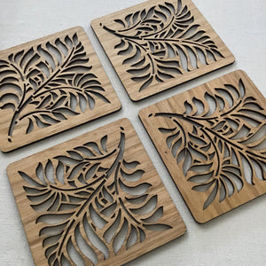 Wood Laser Cut Coasters (set of 4) - Framed Palm Leaves