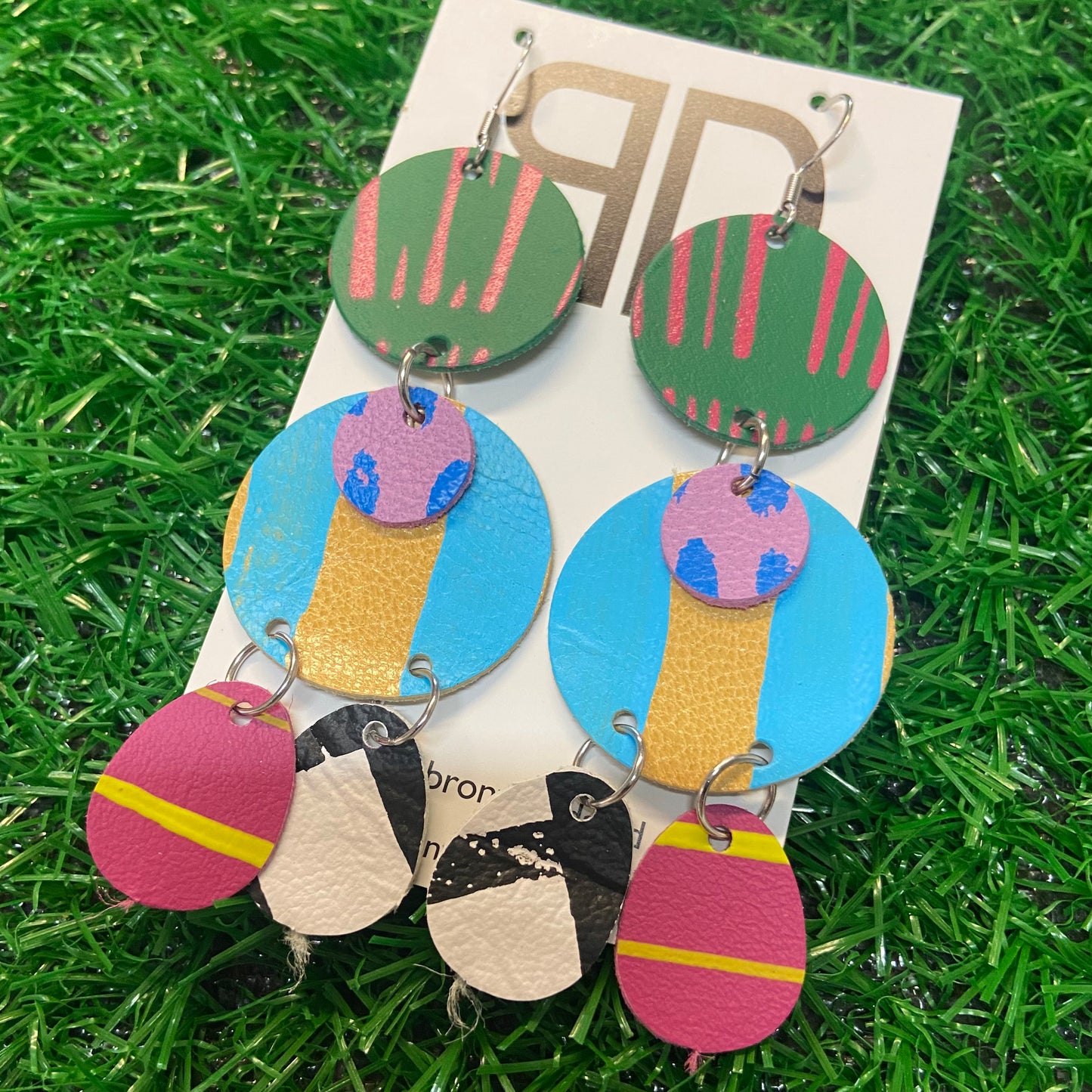 Hand painted leather bold statement earrings - The Juno