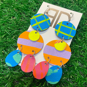 Hand painted leather bold statement earrings - The Juno