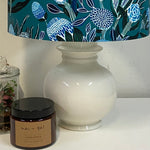 Mid Century Ceramic Table Lamp with Blue Bush Floral Shade