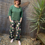 Women's Handmade Denim Pants with Pockets & Cuffs - CREAM SQUIGGLES / MEDIUM