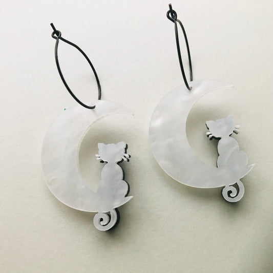 Moon Cat Hoop Earrings
