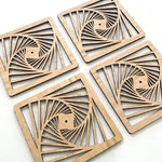 Wood Laser Cut Coasters (set of 4) - Framed Spiral
