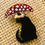 Art Deco Acrylic Brooch - Mushroom Cat