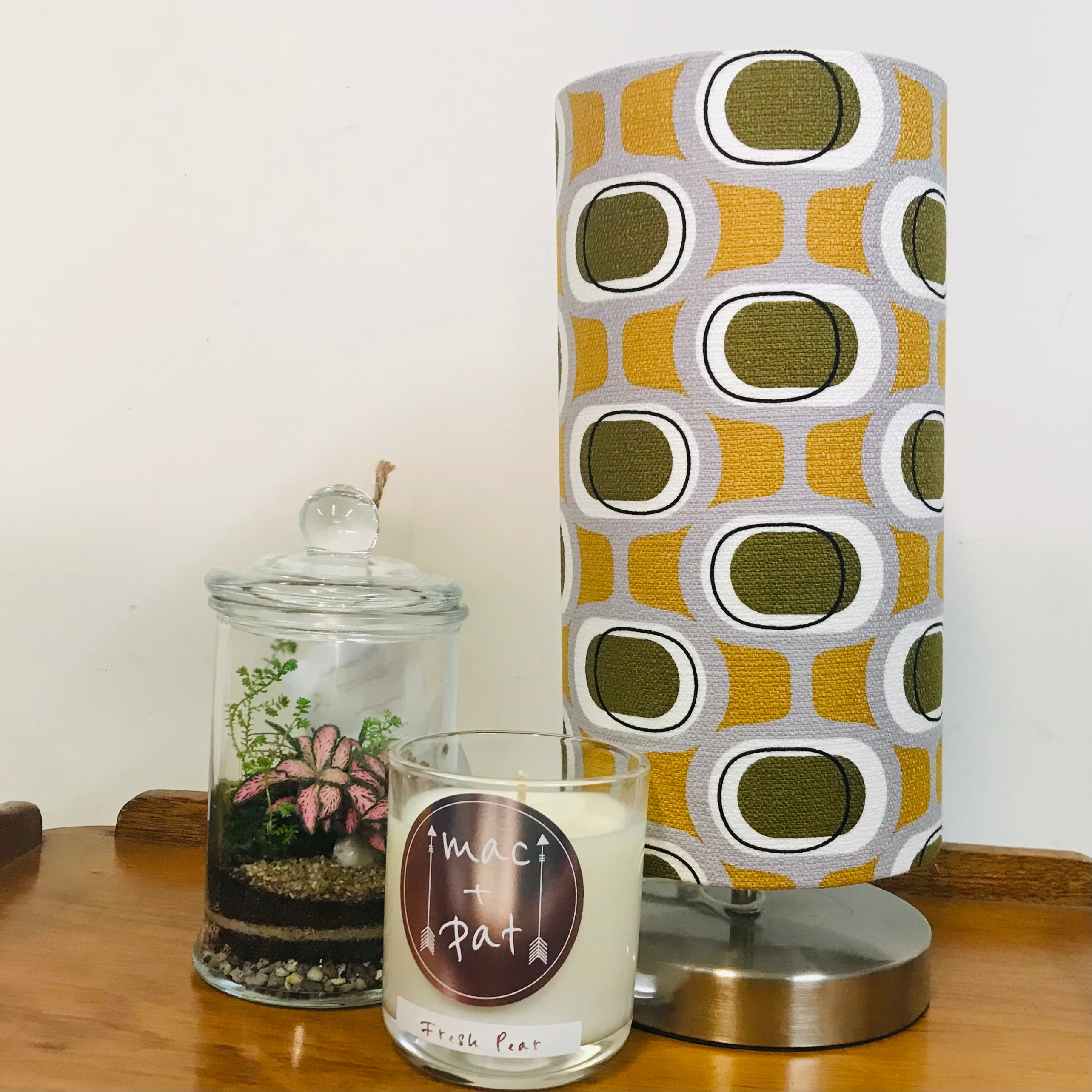 Barkcloth Olive Orb Column Touch Lamp