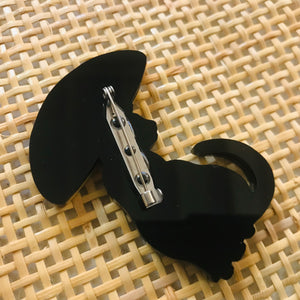 Art Deco Acrylic Brooch - Mushroom Cat