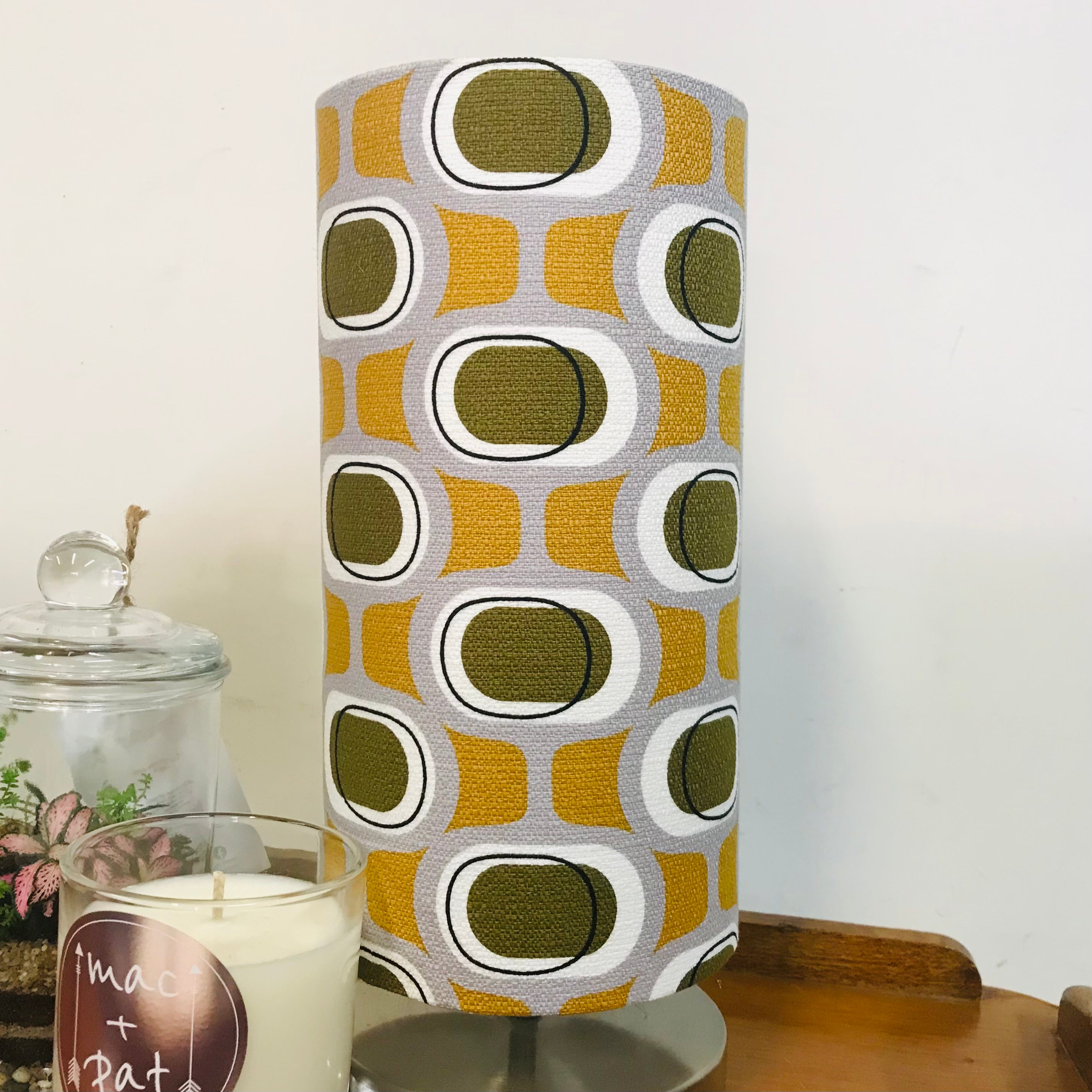 Barkcloth Olive Orb Column Touch Lamp