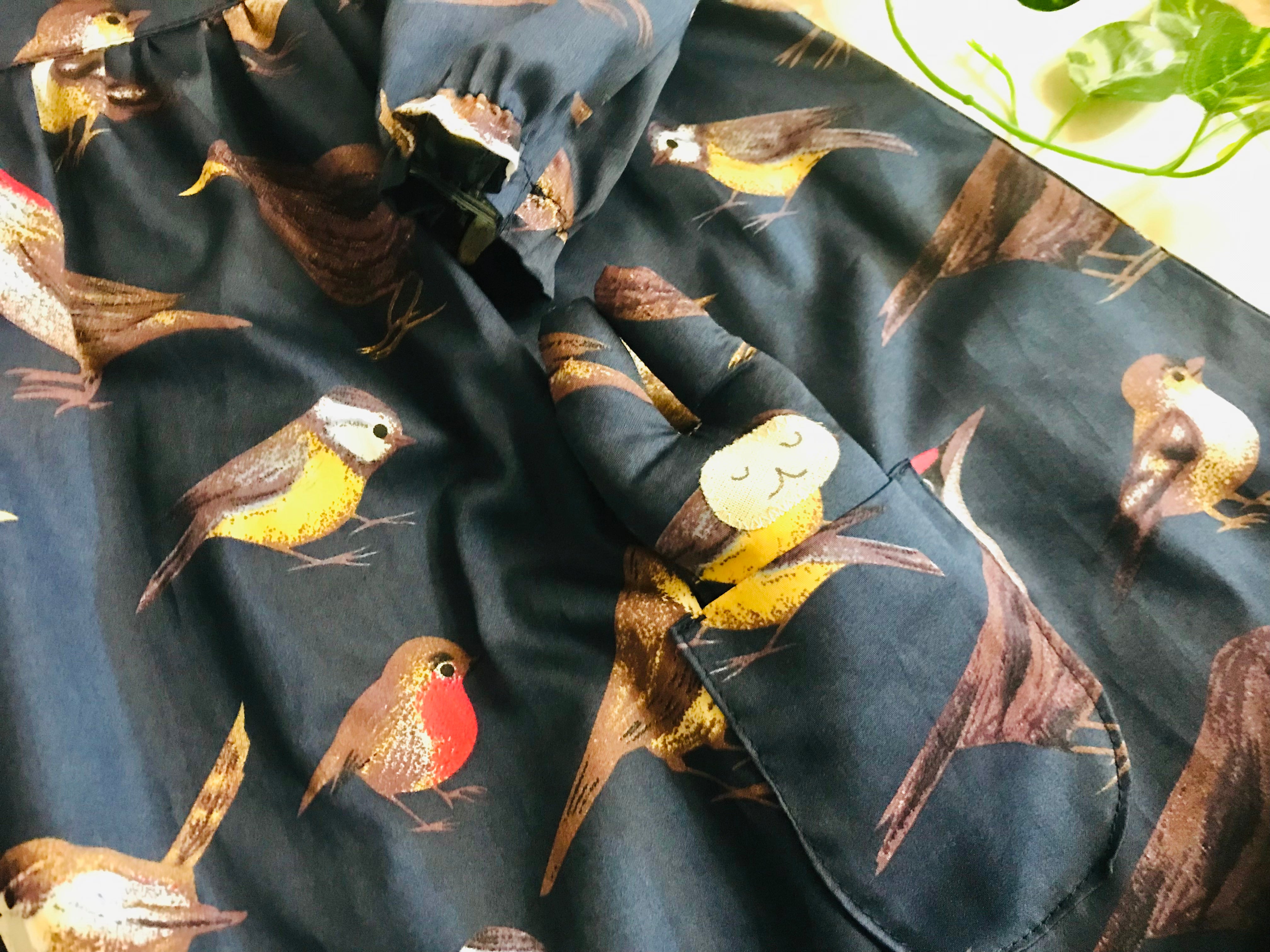 Girls Long Sleeved Marigold Dress - Birds on Navy