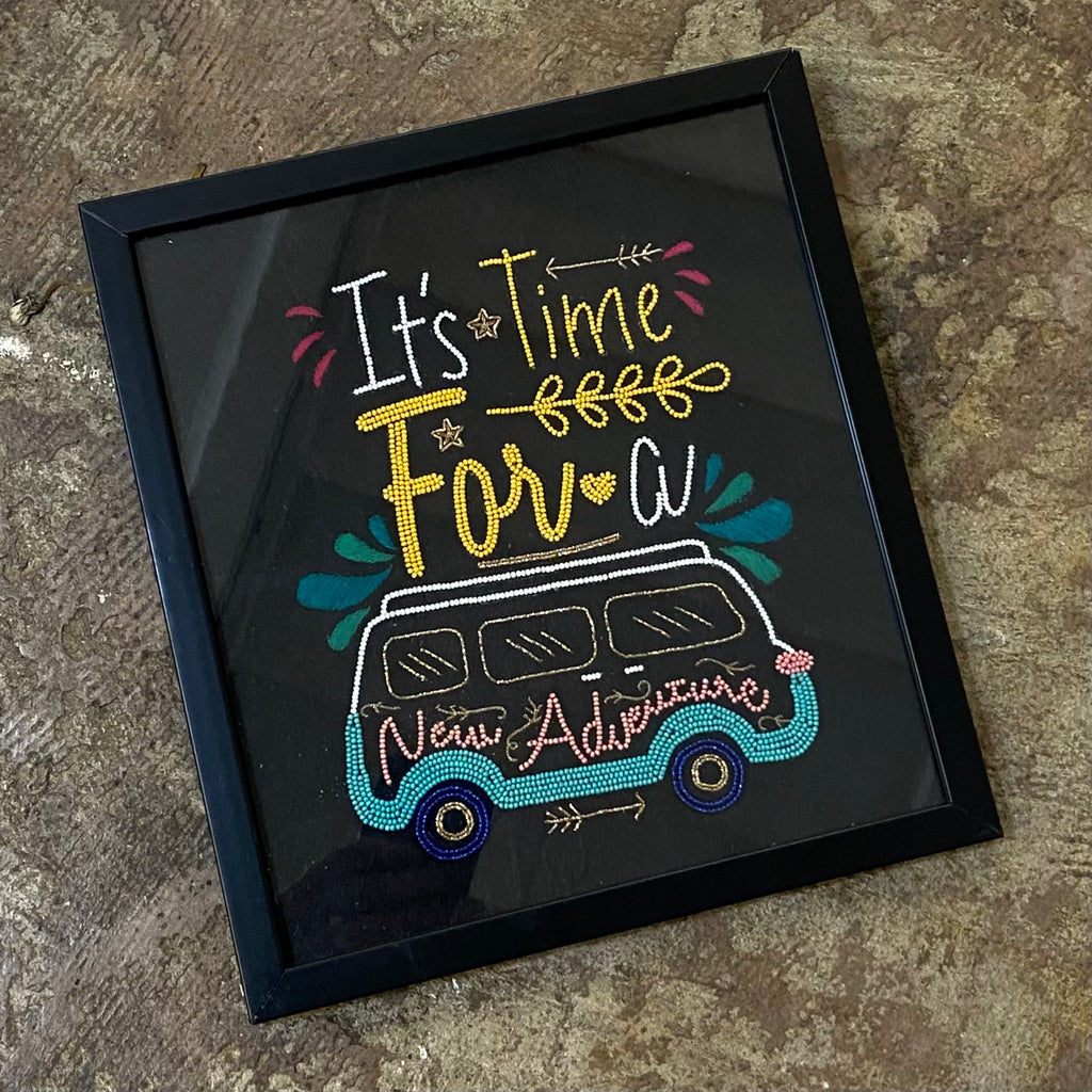 Hand Embroidered Bead Detail Wall Art - It's time for a new Adventure ** ON SALE **
