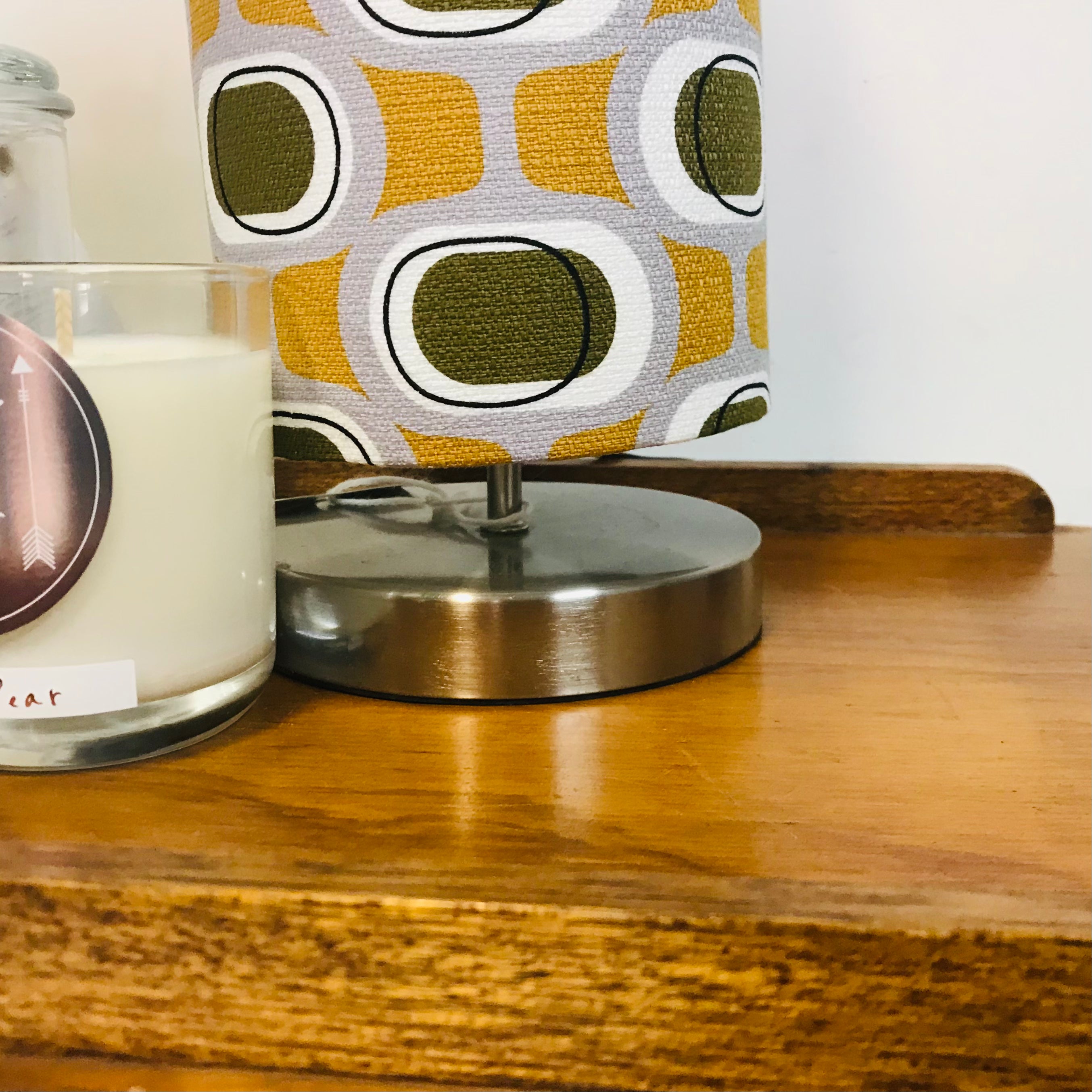 Barkcloth Olive Orb Column Touch Lamp
