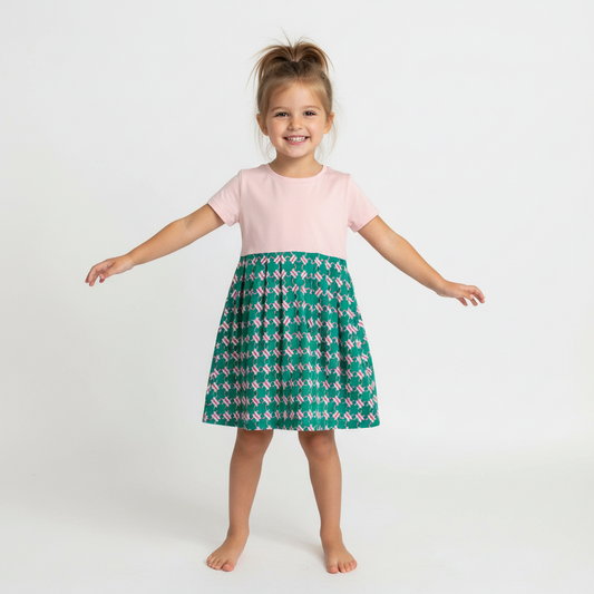 Short Sleeve Winnie Dress - BLUSH WITH JADE CHAIN