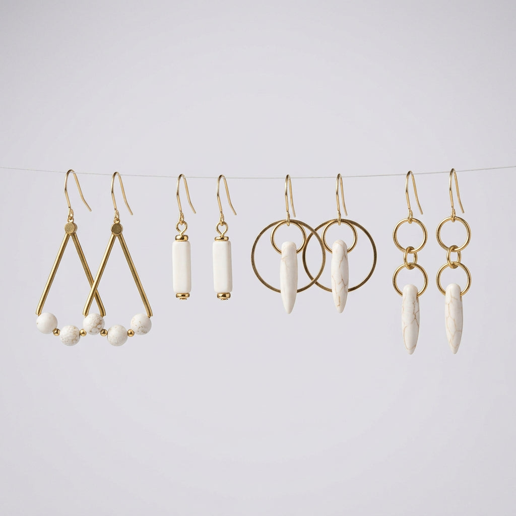 Brass & Stone Dangle Earrings