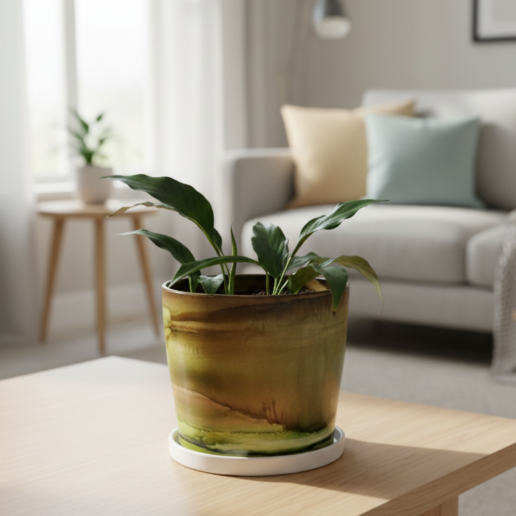 GLOW IN THE DARK Alcohol Ink planter pot with tray - POT #25