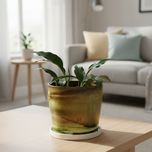 GLOW IN THE DARK Alcohol Ink planter pot with tray - POT #25